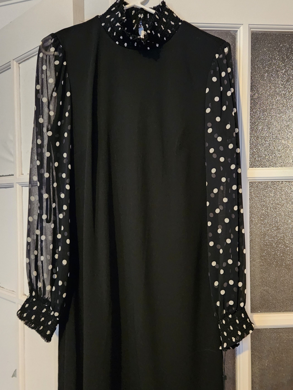 Tommy Hilfiger Black Dress with White Polka Dot Sheer Sleeves NWT SIZE 10